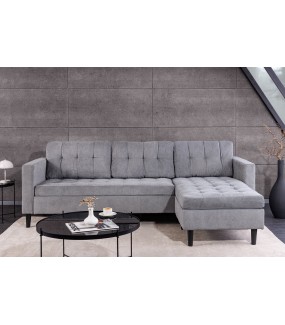 Sofa narożna STOCKHOLM 220 cm – wygodny narożnik szary z tkaniny cord