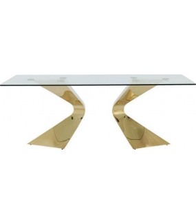 Stół szklany do salonu lub pokoju dzinnego  na metalowej złotej nodze.