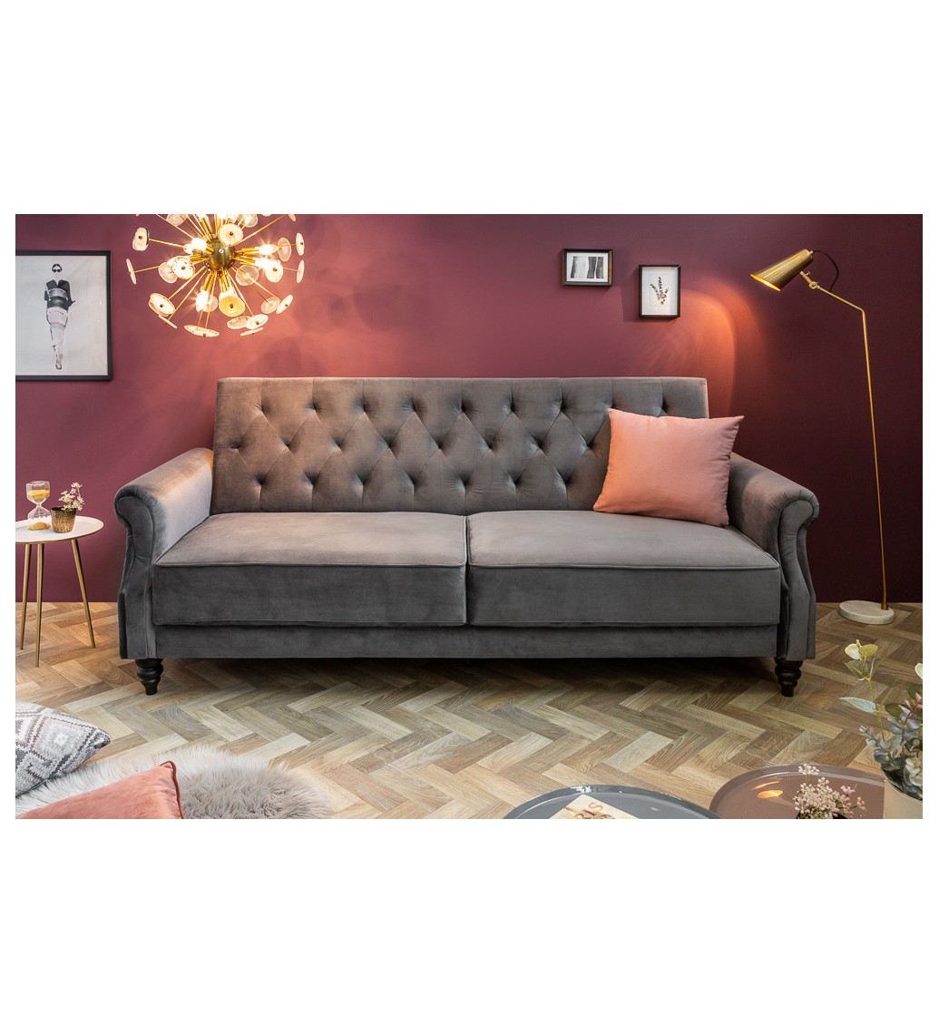 Sofa rozkładana chesterfild  Maison Belle II 220 cm szary aksamit do salonu