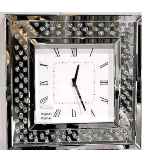 Zegar kwadrat lustrzany z kryształkami