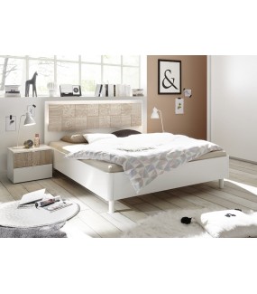 Łóżko XAOS 180 Cm X 200 Cm Białe Z Dodatkiem Dębu Sonoma Z Ozdobnym Nadrukiem