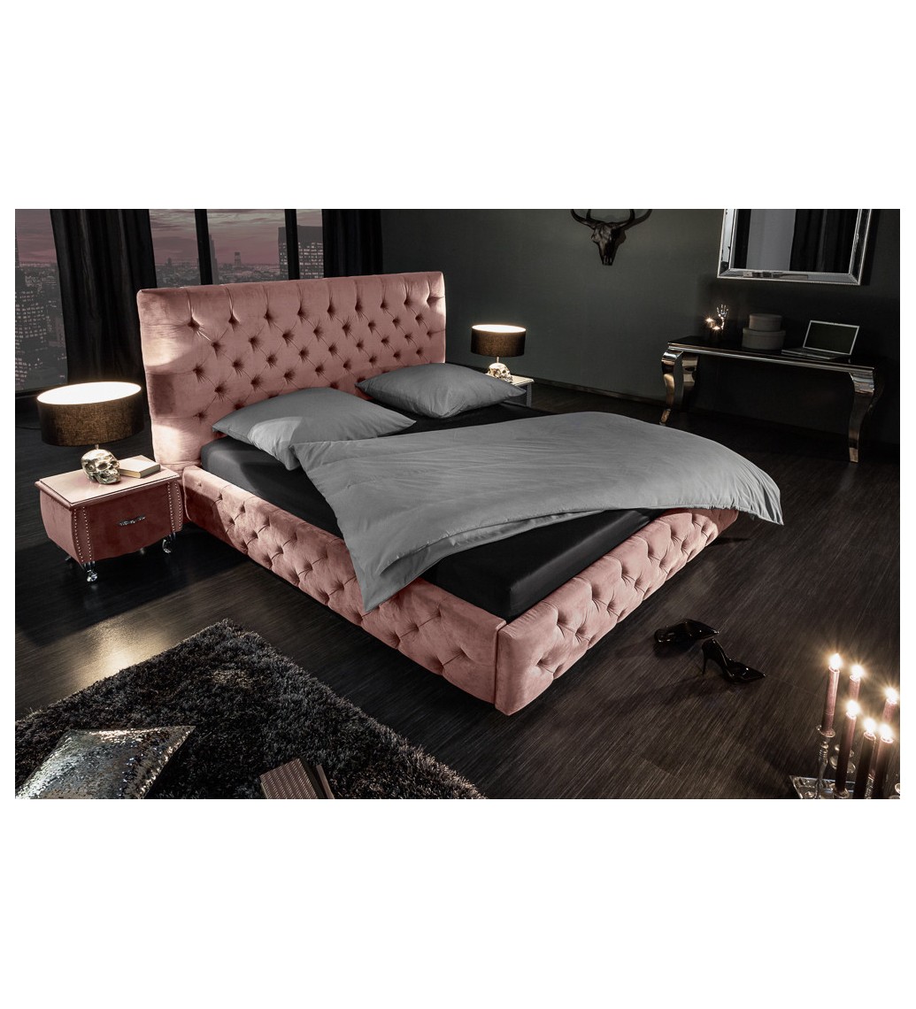 Łóżko Paris 160 cm x 200 cm ciemnoróżowy aksamit