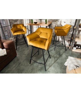 Krzesło barowe Loft musztardowo-żółty aksamit
