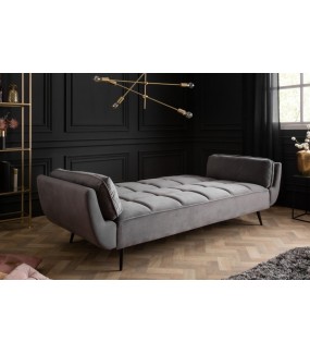 Sofa rozkładana Acolchado 215 cm szara w stylu retro pikowana.