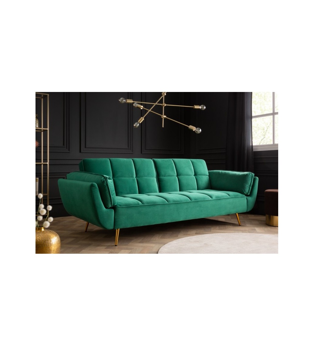 Sofa Acolchado szmaragdowo-zielona 213 cm z funkcją spania w stylu retro.