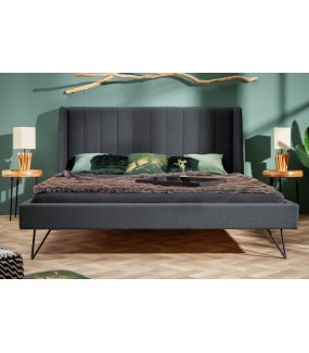 Podwójne łóżko LAMOUND 180 x 200 cm antracytowe w stylu retro do sypialni
