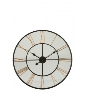 Zegar Tik Tok czarno - złoty metalowy z cyframi rzymskimi do salonu lub jadalni.