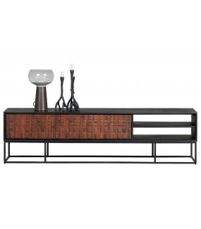 Stolik pod TV NUTS Sheesam czarno - orzechowa do salonu, pokoju dziennego, w stylu nowoczesnym, industrialnym
