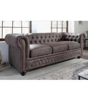 Sofa Chesterfield 200 cm antyczny szary do salonu w stylu klasycznym