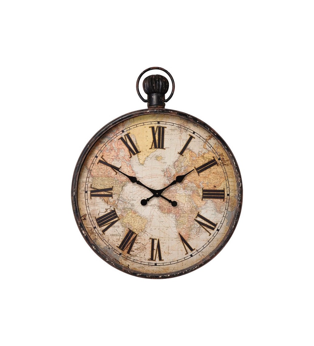 Zegar EUROPEAN MAP 96 cm idealny do pokoju młodzieżowego w stylu retro. Sprawdzi się w salonie bądź jadalni industrialnym.