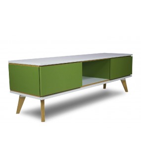 Stolik  pod TV  SCANE 160 cm zielony idealny do salonu w stylu skandynawskim. Sprawdzi się w nowoczesnym pokoju.