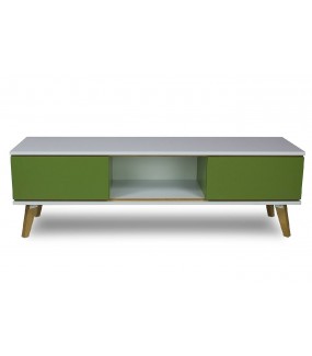 Stolik  pod TV  SCANE 160 cm zielony idealny do salonu w stylu skandynawskim. Sprawdzi się w nowoczesnym pokoju.