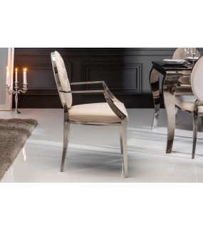 Krzesło VIENNA z podłokietnikami beżowe idealne do salonu lub jadalni w stylu glamour.