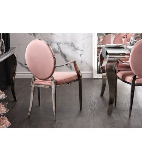 Krzesło VIENNA z podłokietnikami różowe do salonu w stylu barokowym. Idealne do jadalni w stylu glamour.
