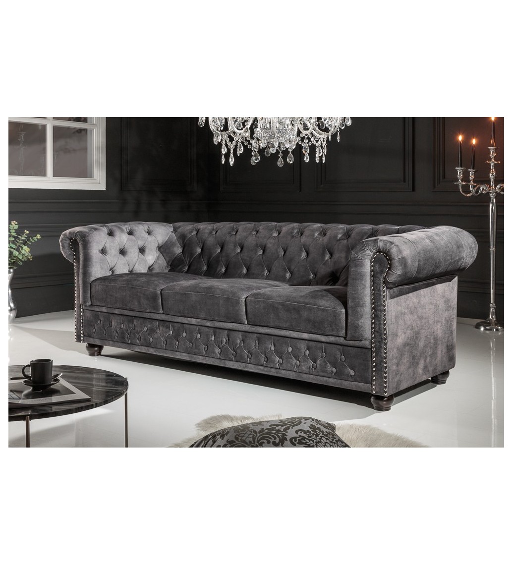 Sofa ARIELLE Chesterfield 205 Cm szary aksamit