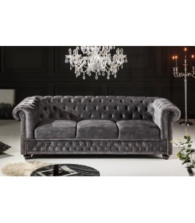 Sofa ARIELLE Chesterfield 205 Cm szary aksamit