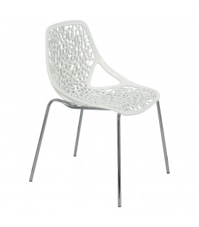 Krzesło o ciekawym oparciu świetnie będzie się prezentował w eklektycznym salonie lub nowoczesnej jadalni.