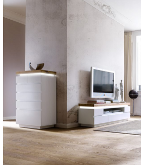 Stolik pod TV ROMINA 175 cm biały z dębowym blatem