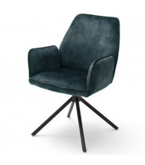 Krzesło tapicerowane w optyce weluru świetnie sprawdzi się w salonie w stylu industrialnym oraz q nowoczesnej jadalni.