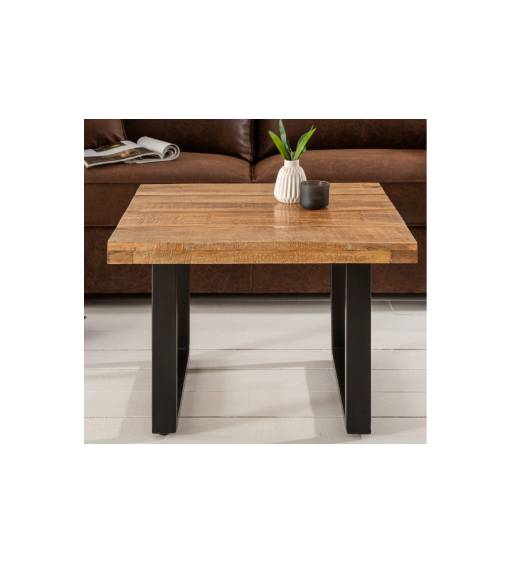 Stolik kawowy Iron Craft 60 cm z drewna mango do salonu w stylu industrialnym.