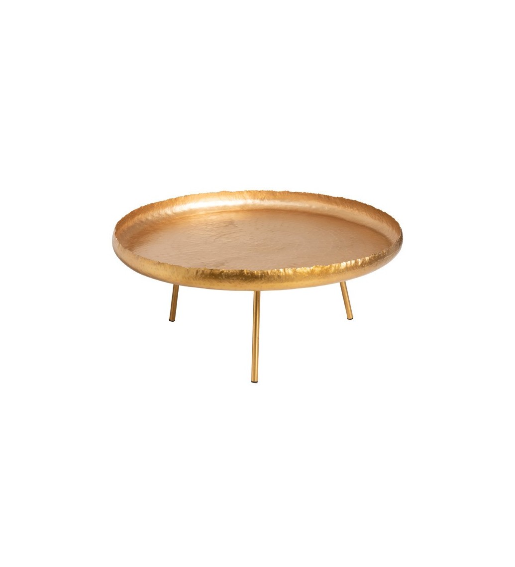 Złoty stolik kawowy okrągły w stylu orientalnym do salonu.