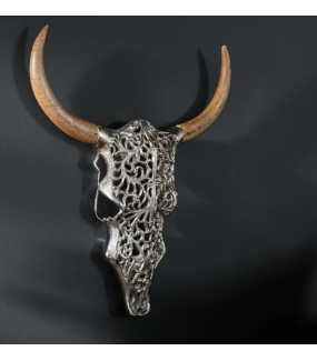 Ozdoba ścienna Skull Exotic Bull 57 cm srebrne