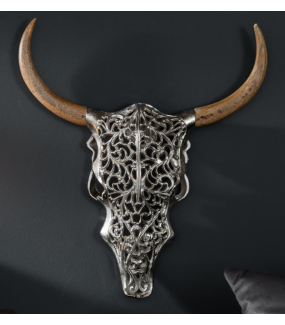 Ozdoba ścienna Skull Exotic Bull 57 cm srebrne