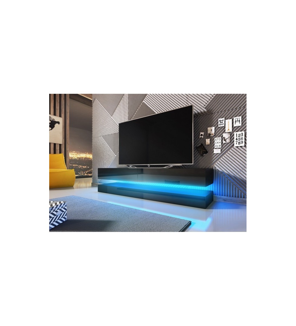 Stolik Pod TV KELVIN 140 cm czarny z oświetleniem