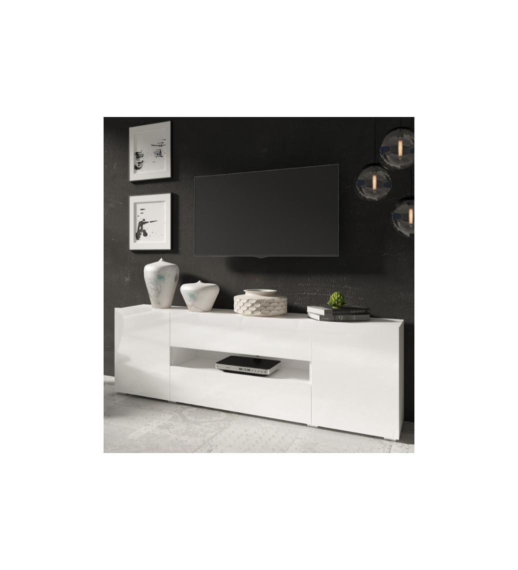Stolik pod TV DELOS 182 cm biały świetnie zaprezentuje się w nowoczesnym salonie lub klasycznym pokoju dziennym.