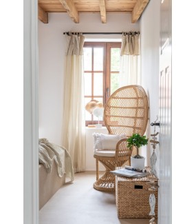 Fotel Paw z poduszką rattanowy Naturalny w stylu boho do salonu