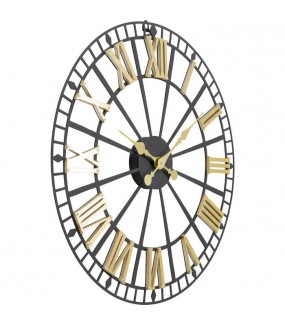 Zegar ścienny Clock Station 64 cm czarno-złoty do salonu w stylu industrialnym