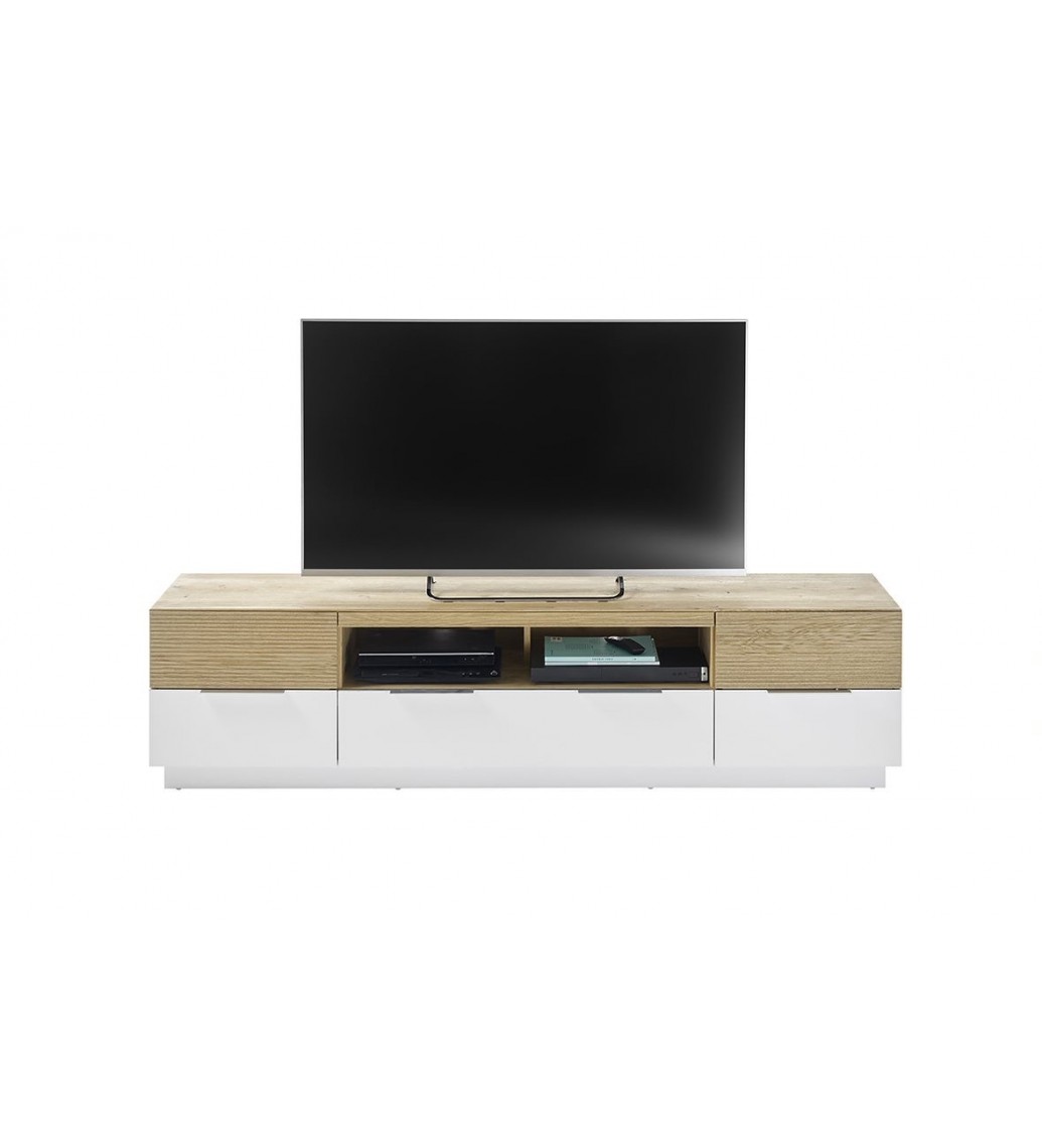 Stolik pod TV DUBAI 182 cm biały z dodatkiem drewna dębowego