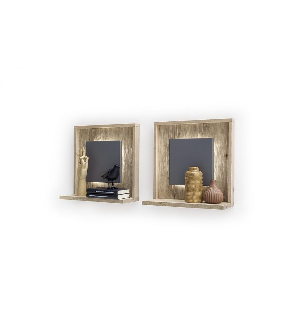 Półka ścienna LIZZANO 45 cm set 2 szary Z Dodatkiem Koloru Dębowego do salonu w stylu nowoczesnym oraz klasycznym